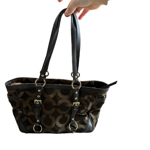 Coach Op Art Sateen chocolate color handbag - Picture 6 of 16